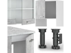 Cocina esquinera hormigón/blanco 247x60x81.6 r-line