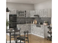 Cocina esquinera hormigón/blanco 247x60x81.6 r-line