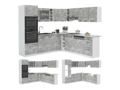 Cocina esquinera hormigón/blanco 247x60x81.6 r-line