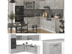 Cocina esquinera hormigón/blanco 247x60x81.6 r-line