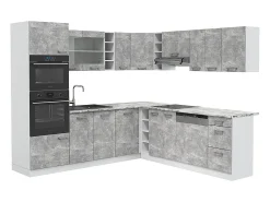 Cocina esquinera hormigón/blanco 247x60x81.6 r-line