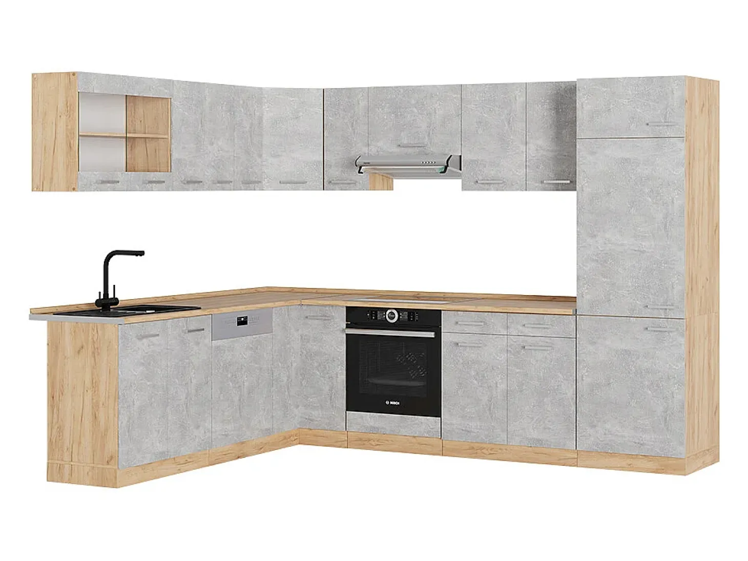 Cocina esquinera hormigón/roble dorado 287x46x81.6 r-line