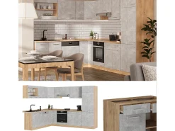 Cocina esquinera hormigón/roble dorado 287x46x81.6 r-line