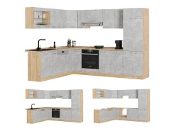 Cocina esquinera hormigón/roble dorado 287x60x81.6 r-line