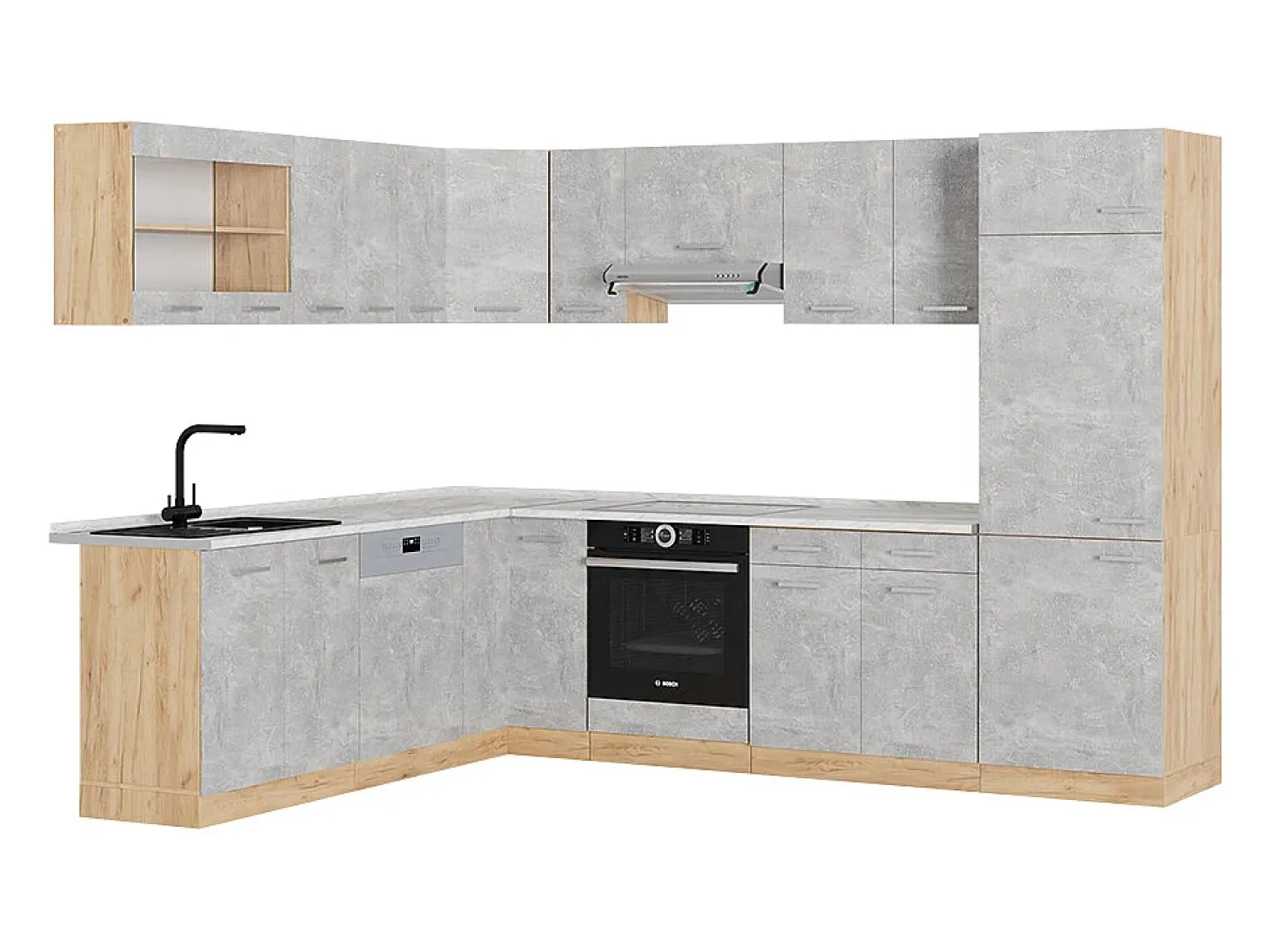 Cocina esquinera hormigón/roble dorado 287x60x81.6 r-line