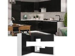 Cocina esquinera negro a rayas/blanco 287x46x81.6 fame-line