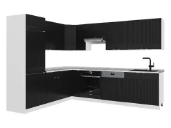 Cocina esquinera negro a rayas/blanco 287x46x81.6 fame-line