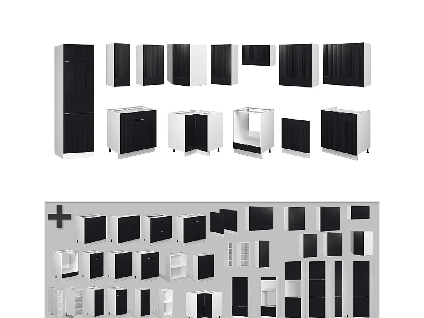 Cocina esquinera negro a rayas/blanco 287x46x81.6 fame-line