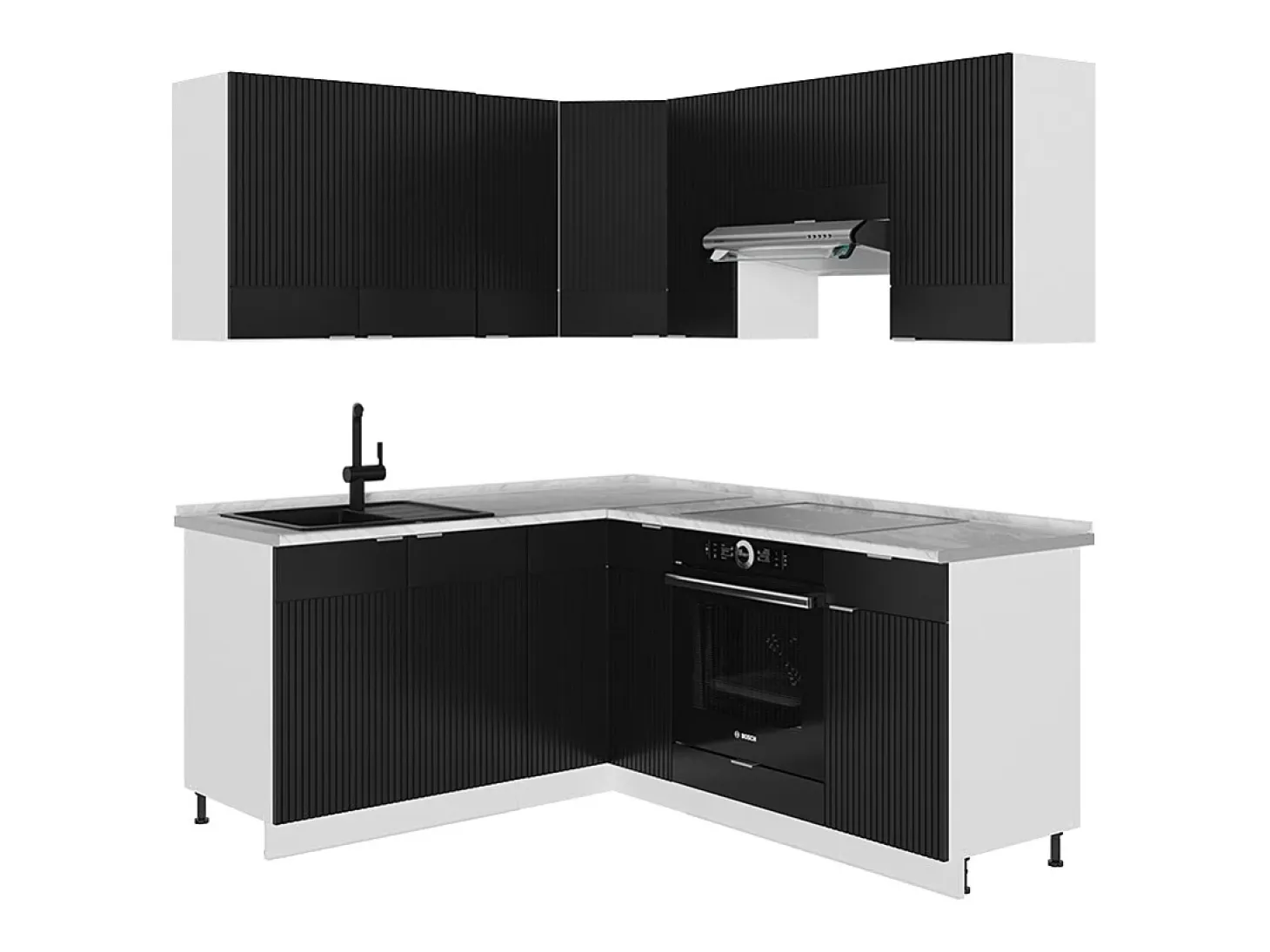 Cocina esquinera negro a rayas/blanco 190x46x81.6 fame-line