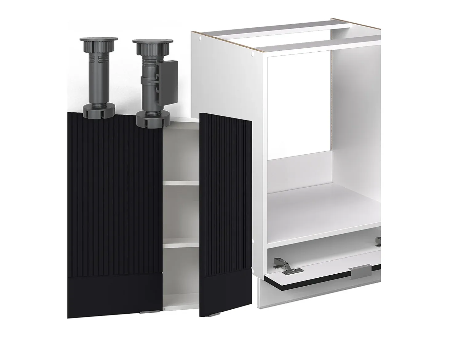 Cocina esquinera negro a rayas/blanco 287x60x81.6 fame-line