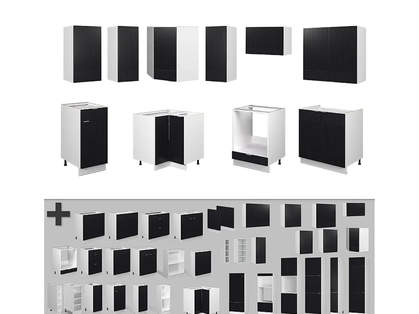 Cocina esquinera negro a rayas/blanco 190x60x81.6 fame-line