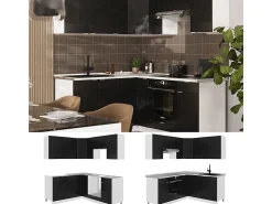 Cocina esquinera negro a rayas/blanco 190x60x81.6 fame-line