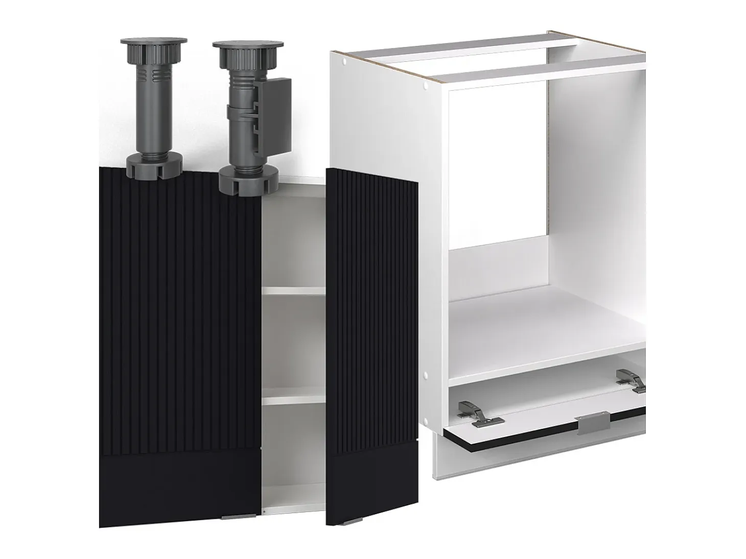 Cocina esquinera negro a rayas/blanco 190x60x81.6 fame-line