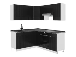 Cocina esquinera negro a rayas/blanco 190x60x81.6 fame-line