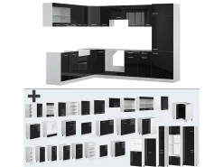 Cocina esquinera negro brillo/blanco 287x60x81.6 r-line