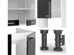 Cocina esquinera negro brillo/blanco 247x60x81.6 r-line