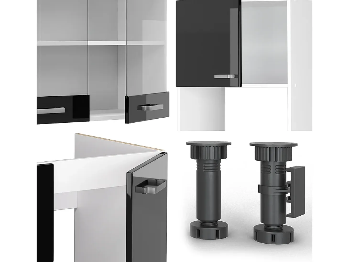 Cocina esquinera negro brillo/blanco 247x60x81.6 r-line