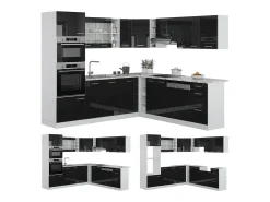 Cocina esquinera negro brillo/blanco 247x60x81.6 r-line