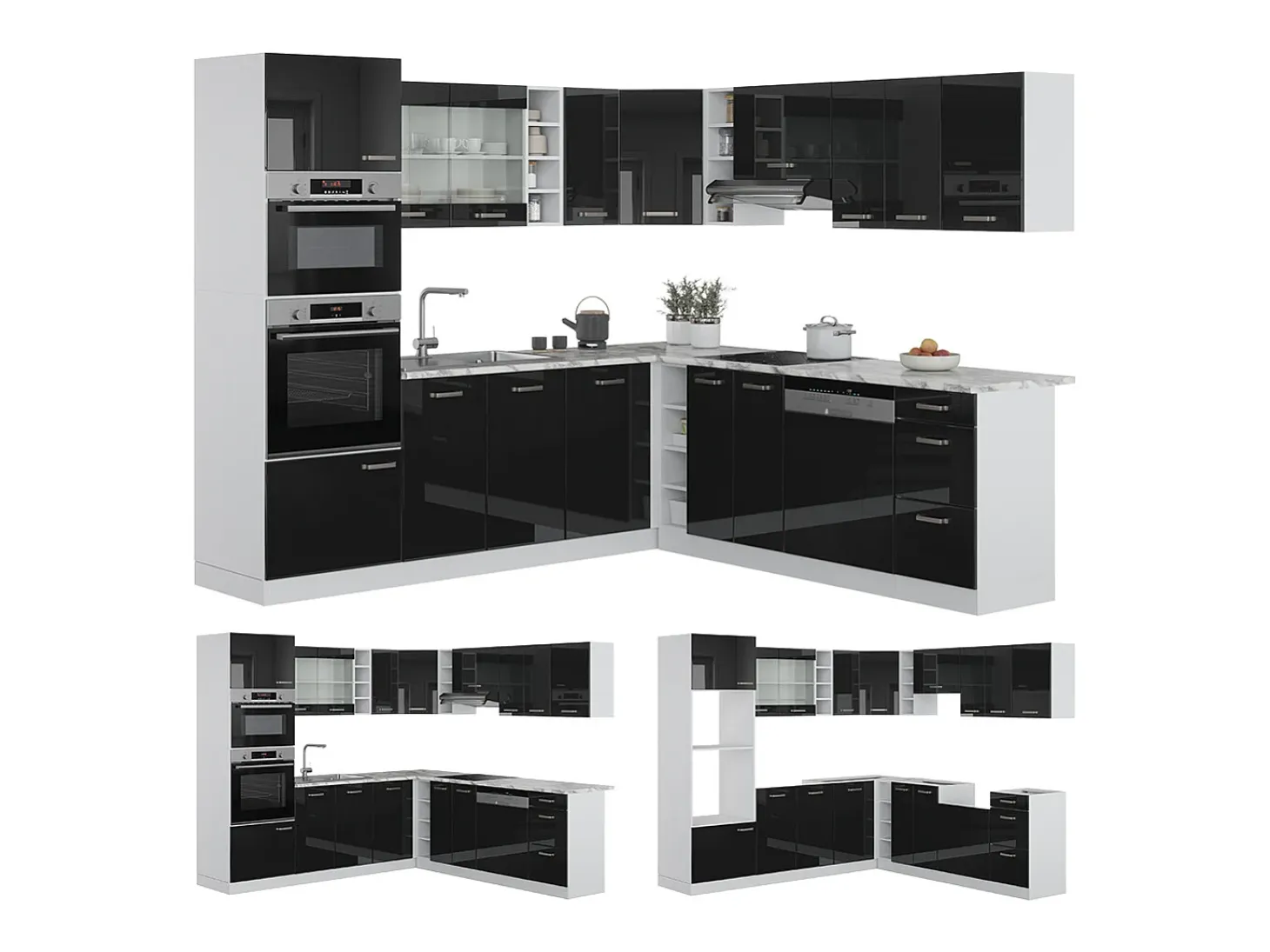 Cocina esquinera negro brillo/blanco 247x60x81.6 r-line