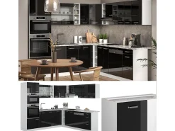 Cocina esquinera negro brillo/blanco 247x60x81.6 r-line