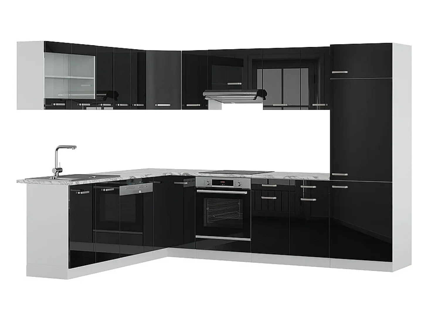 Cocina esquinera negro brillo/blanco 287x46x81.6 r-line