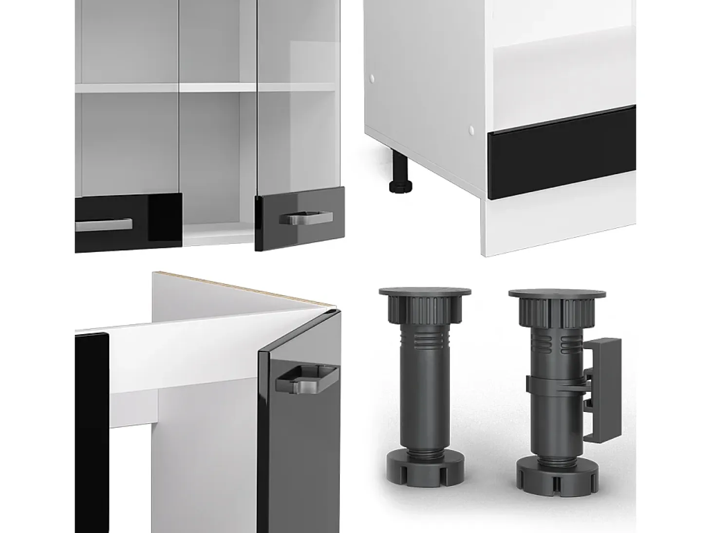 Cocina esquinera negro brillo/blanco 287x46x81.6 r-line