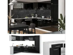 Cocina esquinera negro brillo/blanco 287x46x81.6 r-line