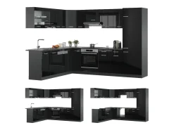 Cocina esquinera negro/antracita de alto brillo 287x46x81.6 r-line