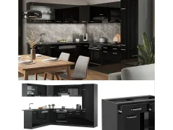 Cocina esquinera negro/antracita de alto brillo 287x60x81.6 r-line