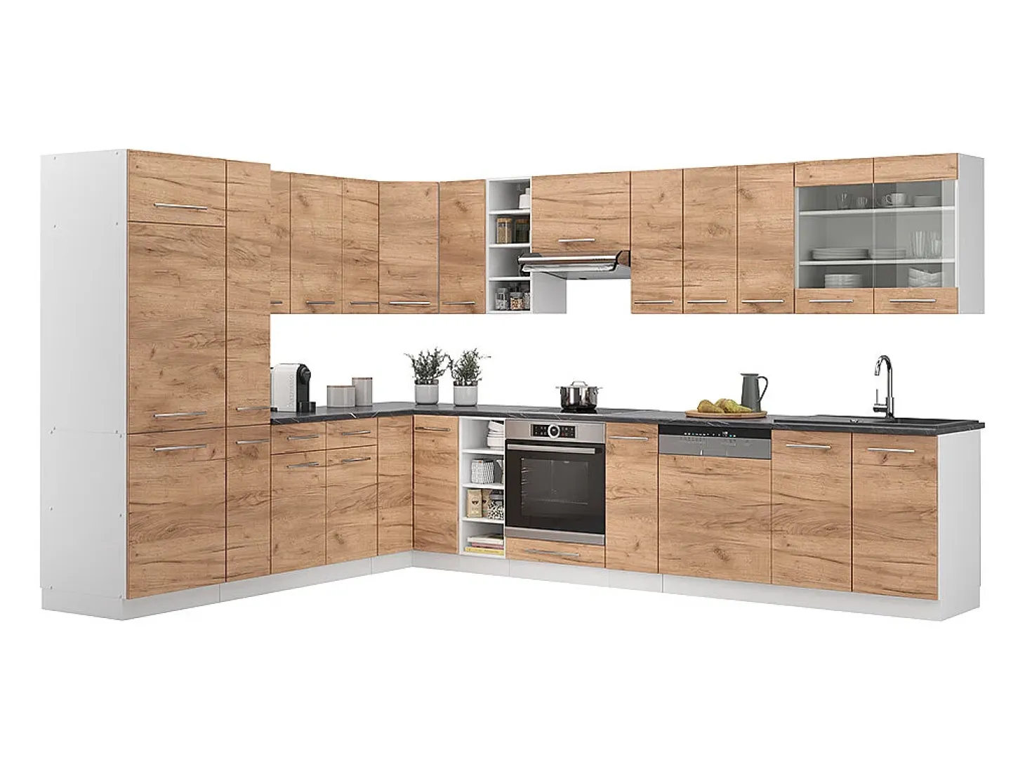 Cocina esquinera oro potencia roble/blanco 347x60x81.6 fame-line