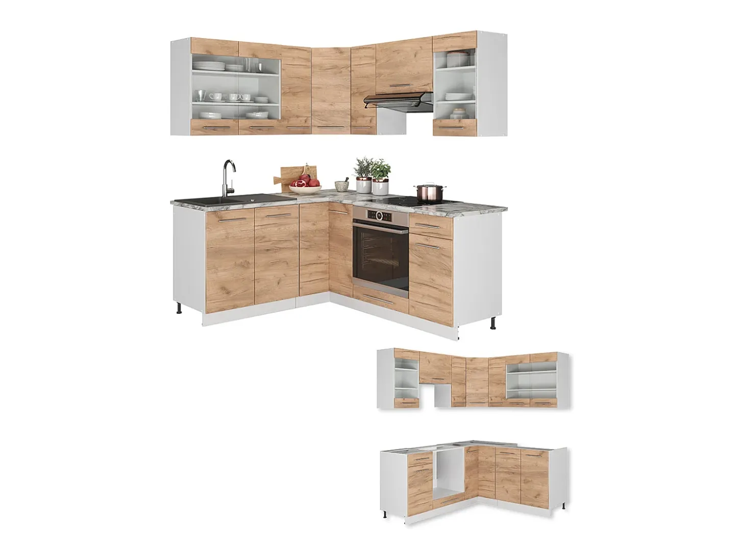Cocina esquinera oro potencia roble/blanco 190x60x81.6 fame-line