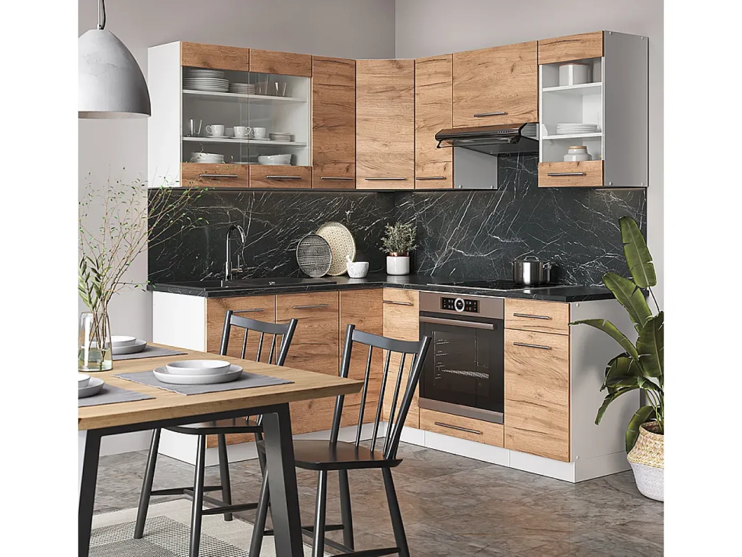 Cocina esquinera oro potencia roble/blanco 190x60x81.6 fame-line