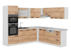 Cocina esquinera oro potencia roble/blanco 247x46x81.6 r-line