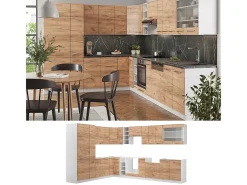 Cocina esquinera oro potencia roble/blanco 347x46x81.6 fame-line