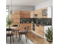 Cocina esquinera oro potencia roble/blanco 347x46x81.6 fame-line