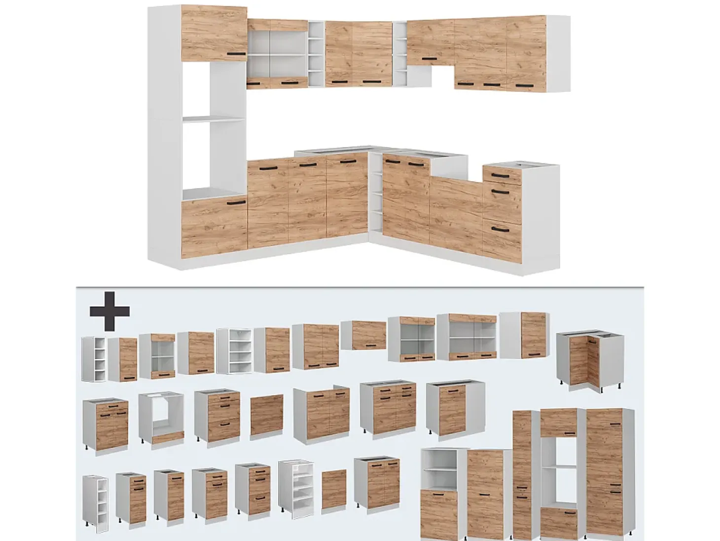 Cocina esquinera oro potencia roble/blanco 247x60x81.6 r-line