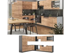 Cocina esquinera oro power roble/antracita 347x60x81.6 fame-line