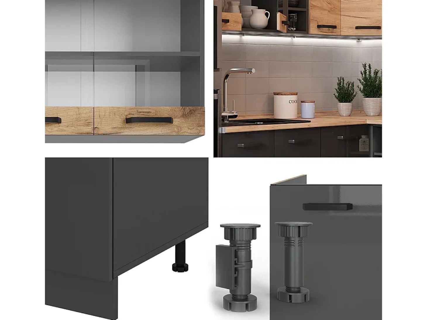Cocina esquinera oro power roble/antracita 247x60x81.6 r-line