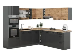 Cocina esquinera oro power roble/antracita 247x60x81.6 r-line
