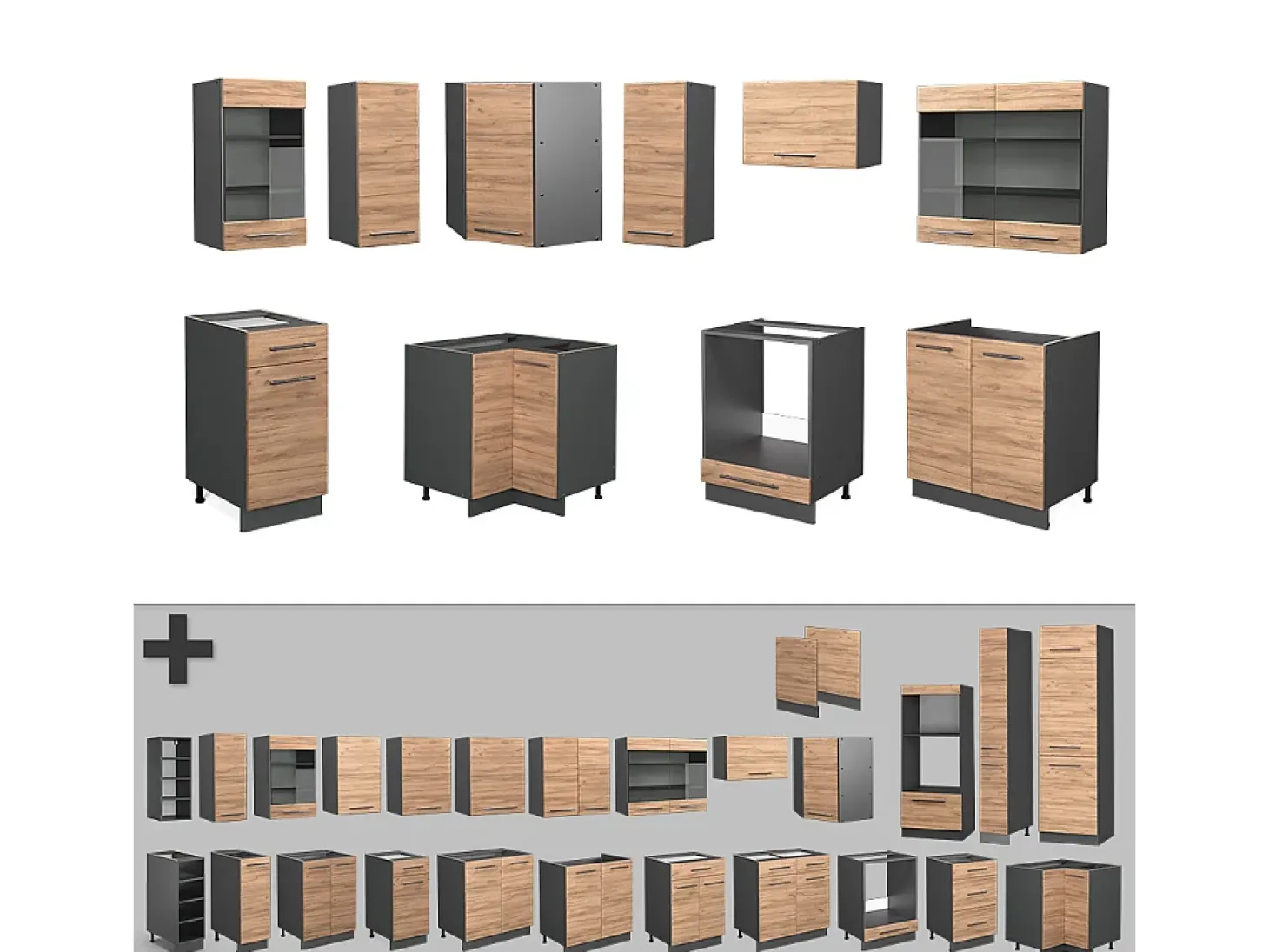 Cocina esquinera oro power roble/antracita 190x60x81.6 fame-line