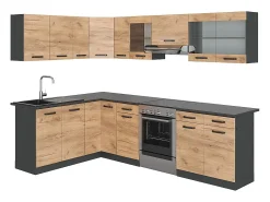 Cocina esquinera oro power roble/antracita 270x60x81.6 rick