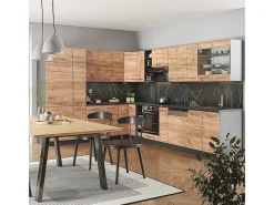 Cocina esquinera oro power roble/antracita 347x46x81.6 fame-line