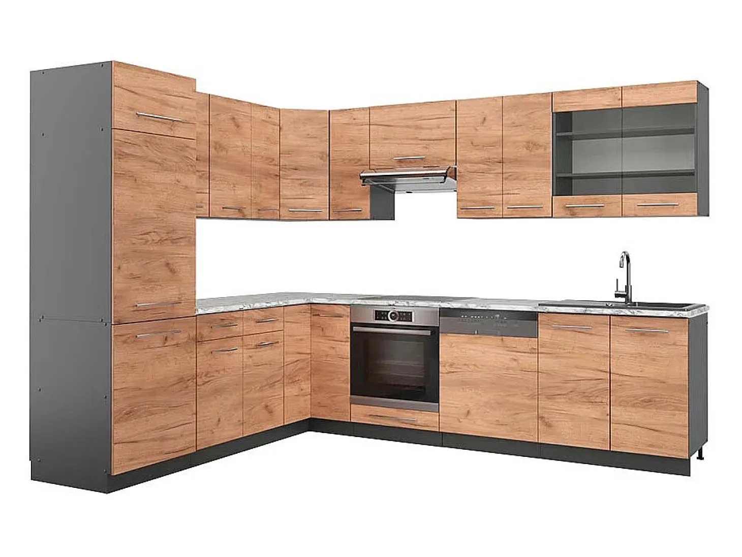 Cocina esquinera oro power roble/antracita 287x60x81.6 fame-line