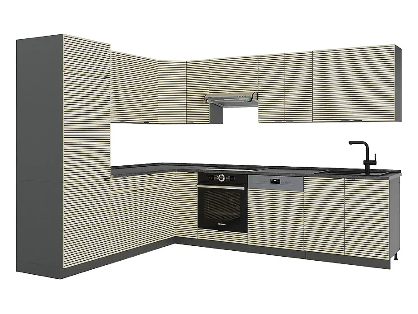Cocina esquinera panel de roble/antracita 287x60x81.6 fame-line