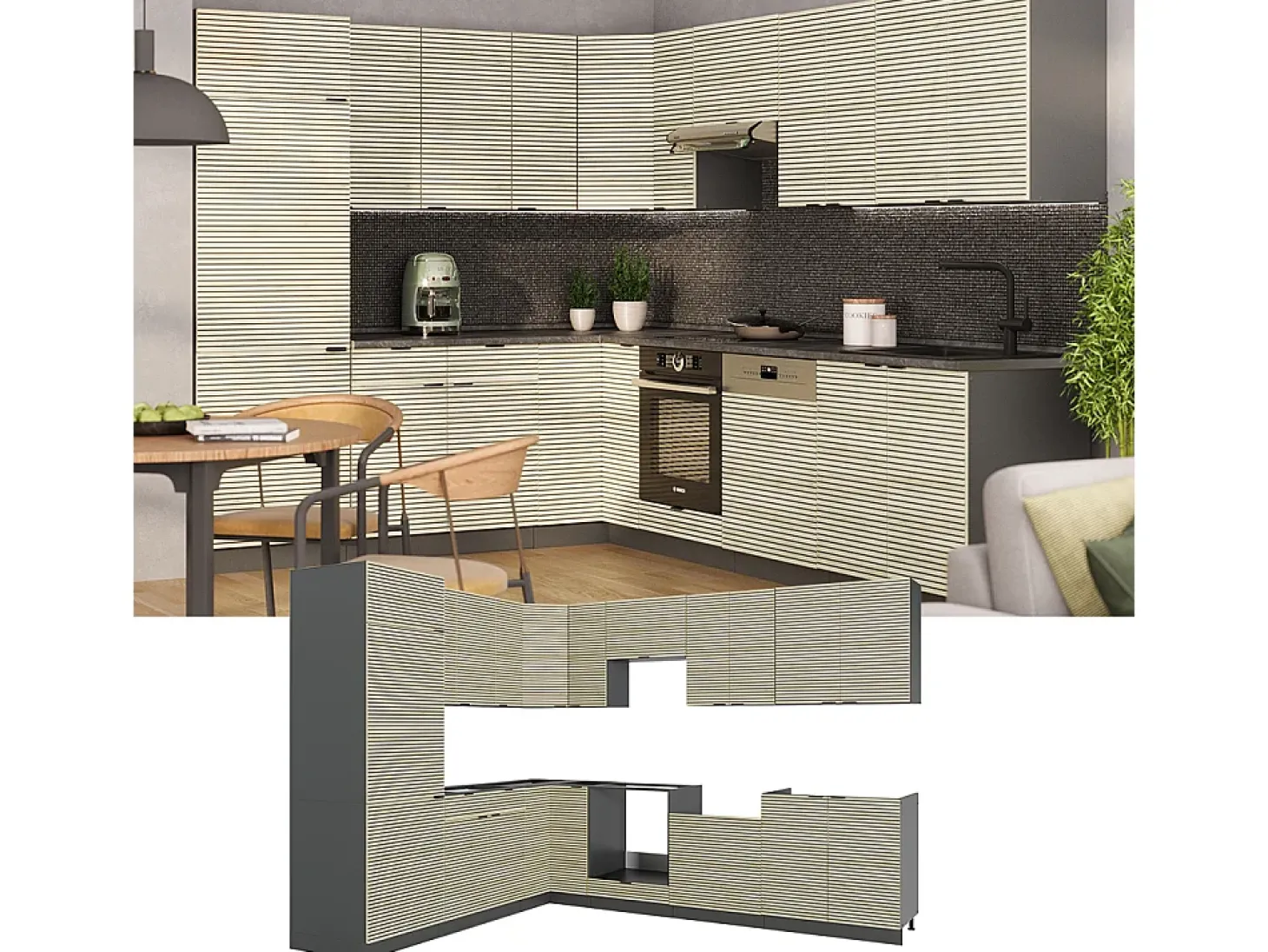 Cocina esquinera panel de roble/antracita 287x60x81.6 fame-line