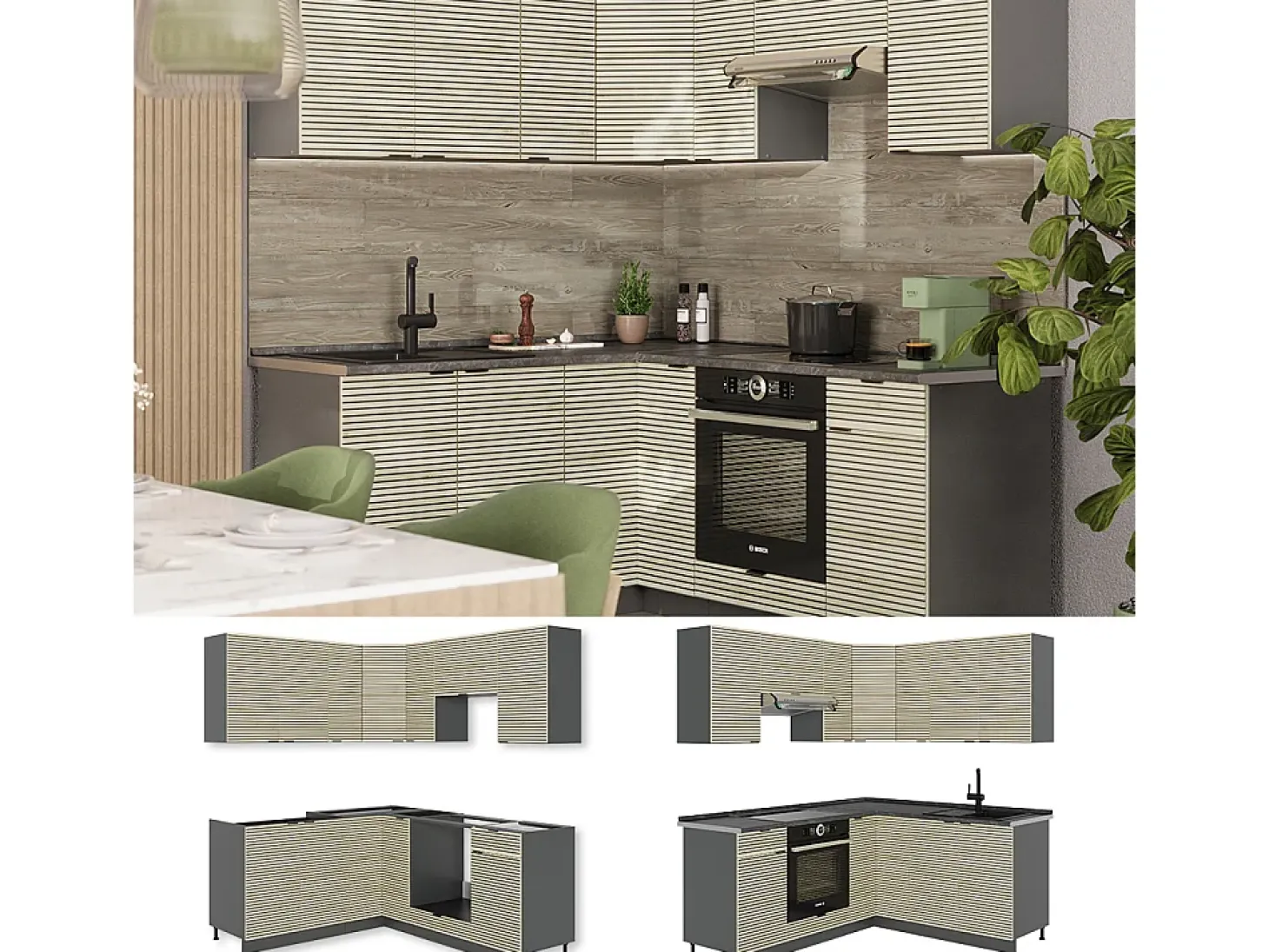 Cocina esquinera panel de roble/antracita 190x46x81.6 fame-line
