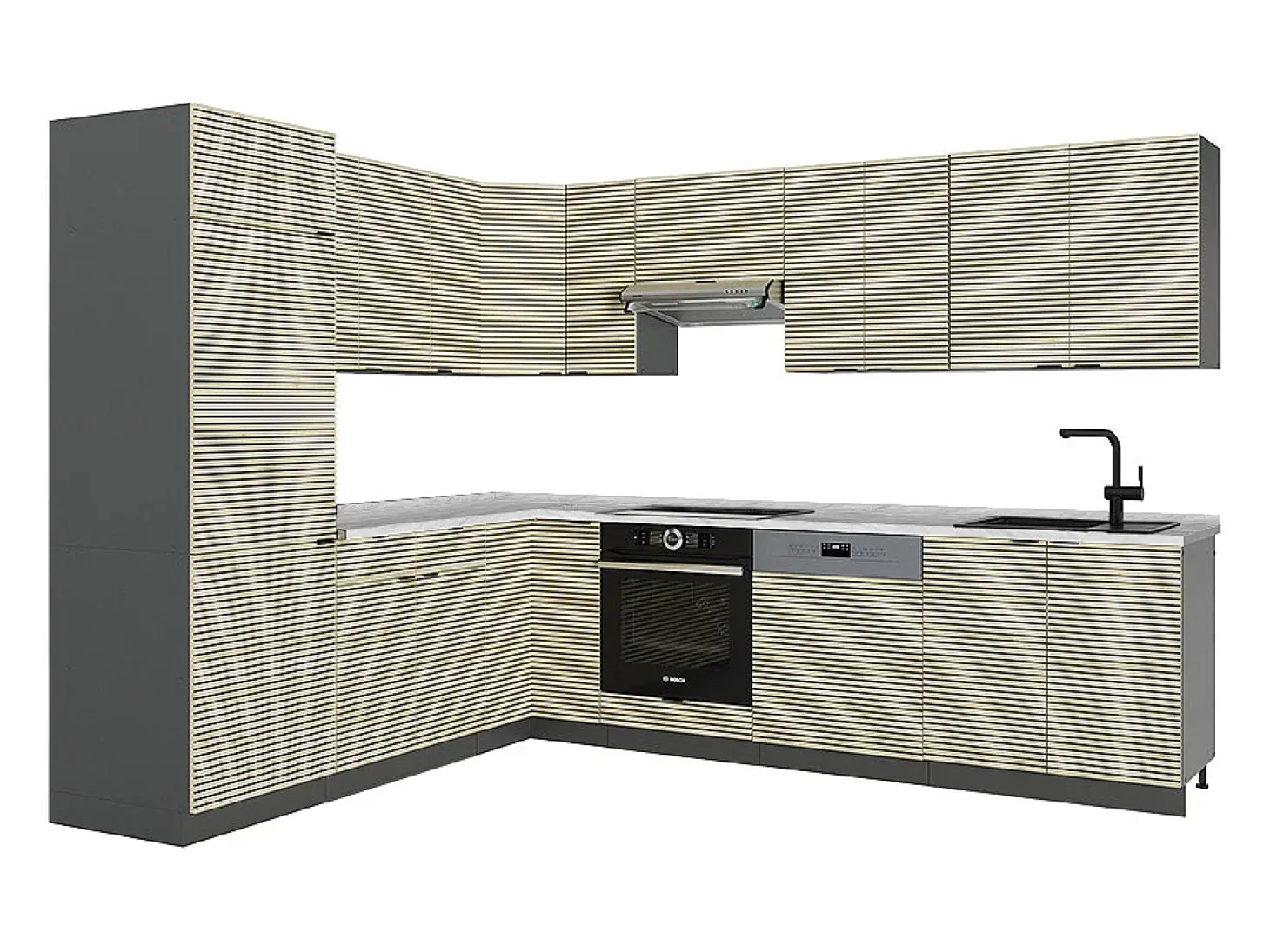 Cocina esquinera panel de roble/antracita 287x46x81.6 fame-line