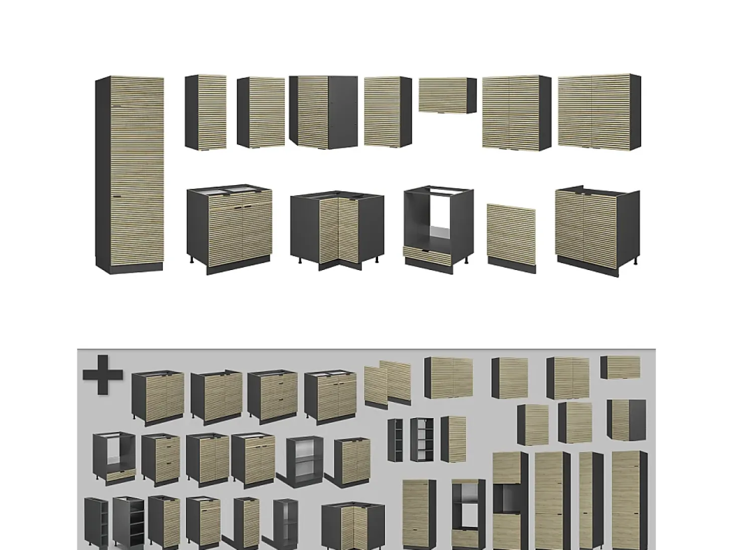 Cocina esquinera panel de roble/antracita 287x46x81.6 fame-line