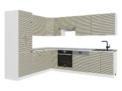 Cocina esquinera panel roble/blanco 287x46x81.6 fame-line