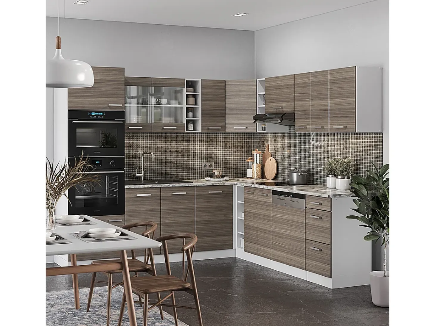 Cocina esquinera precioso gris/blanco 247x60x81.6 r-line